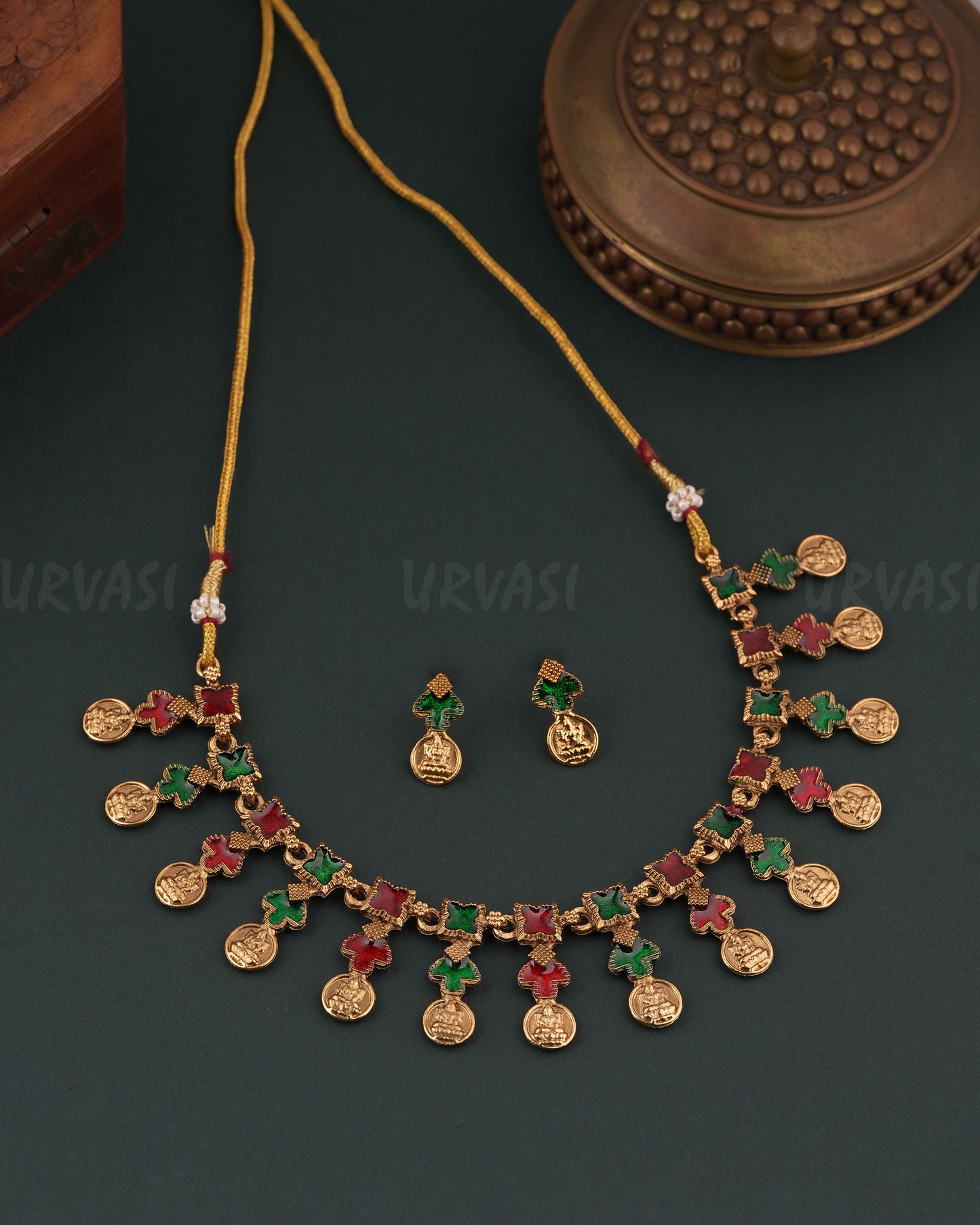 Gold-Toned Traditional Lakshmi Kaasu Necklace  1776