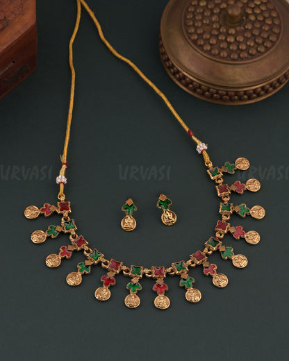 Gold-Toned Traditional Lakshmi Kaasu Necklace  1776