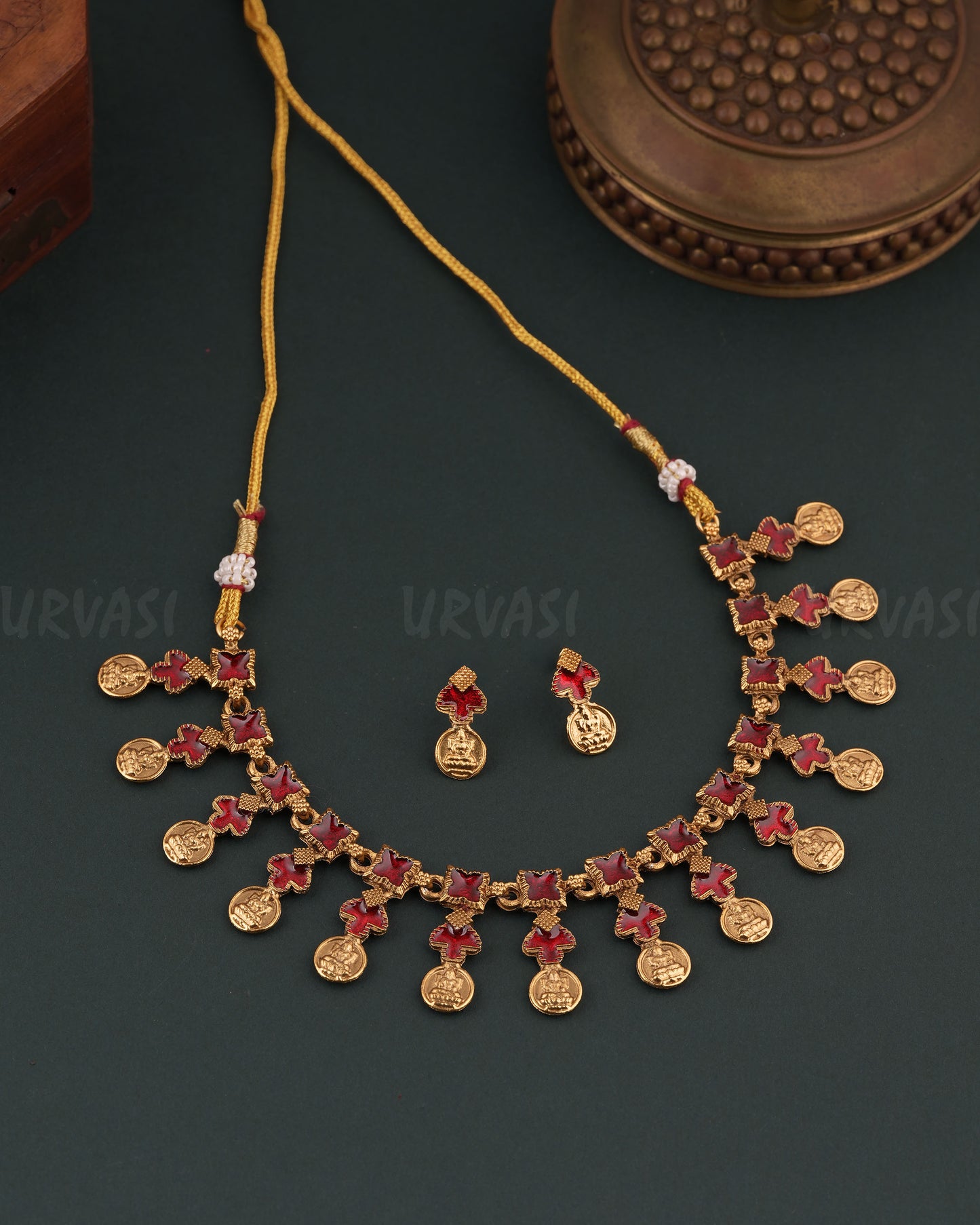 Gold-Toned Traditional Lakshmi Kaasu Necklace  1776