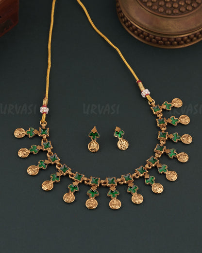Gold-Toned Traditional Lakshmi Kaasu Necklace  1776