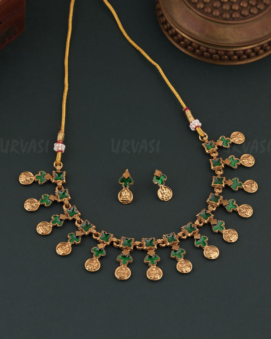 Gold-Toned Traditional Lakshmi Kaasu Necklace  1776
