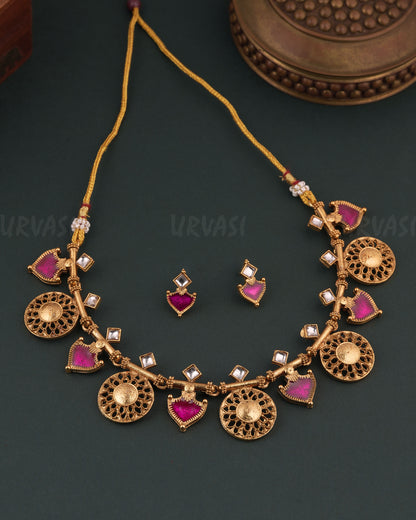 Gold-Floral  Traditional Palakka Necklace  1775