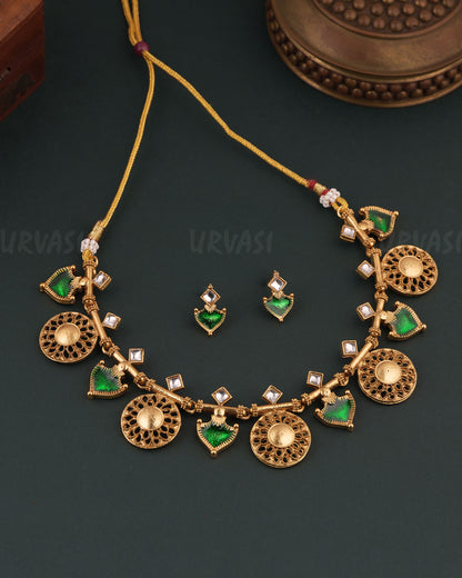Gold-Floral  Traditional Palakka Necklace  1775