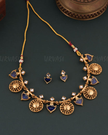Gold-Floral  Traditional Palakka Necklace  1775