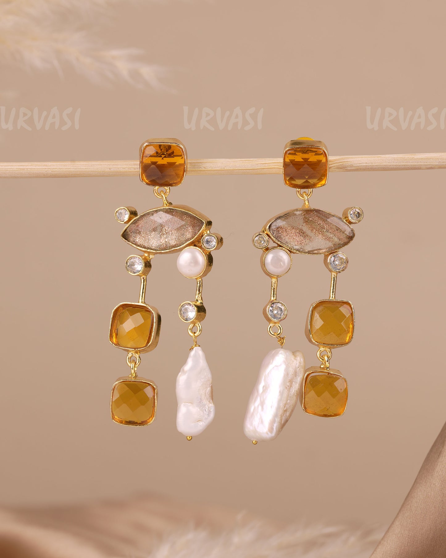 Gold-Multi-Stone Cushion-Cut Earring ER 1175