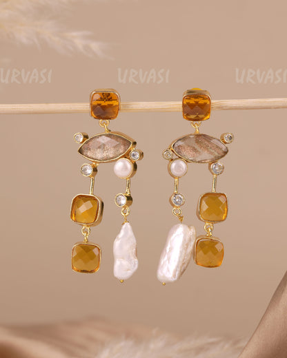 Gold-Multi-Stone Cushion-Cut Earring ER 1175
