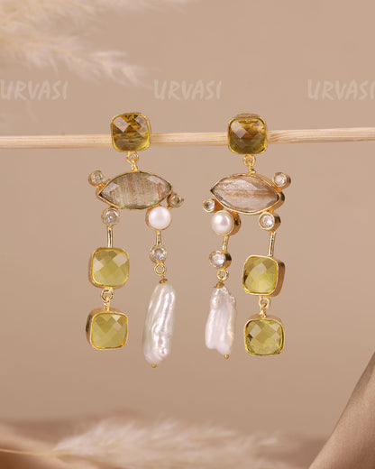 Gold-Multi-Stone Cushion-Cut Earring ER 1175