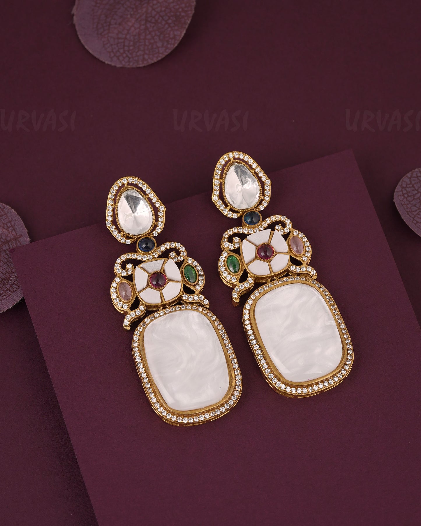 Gold-Toned  Kundan Polki  Stone  Earrings  ER 1234