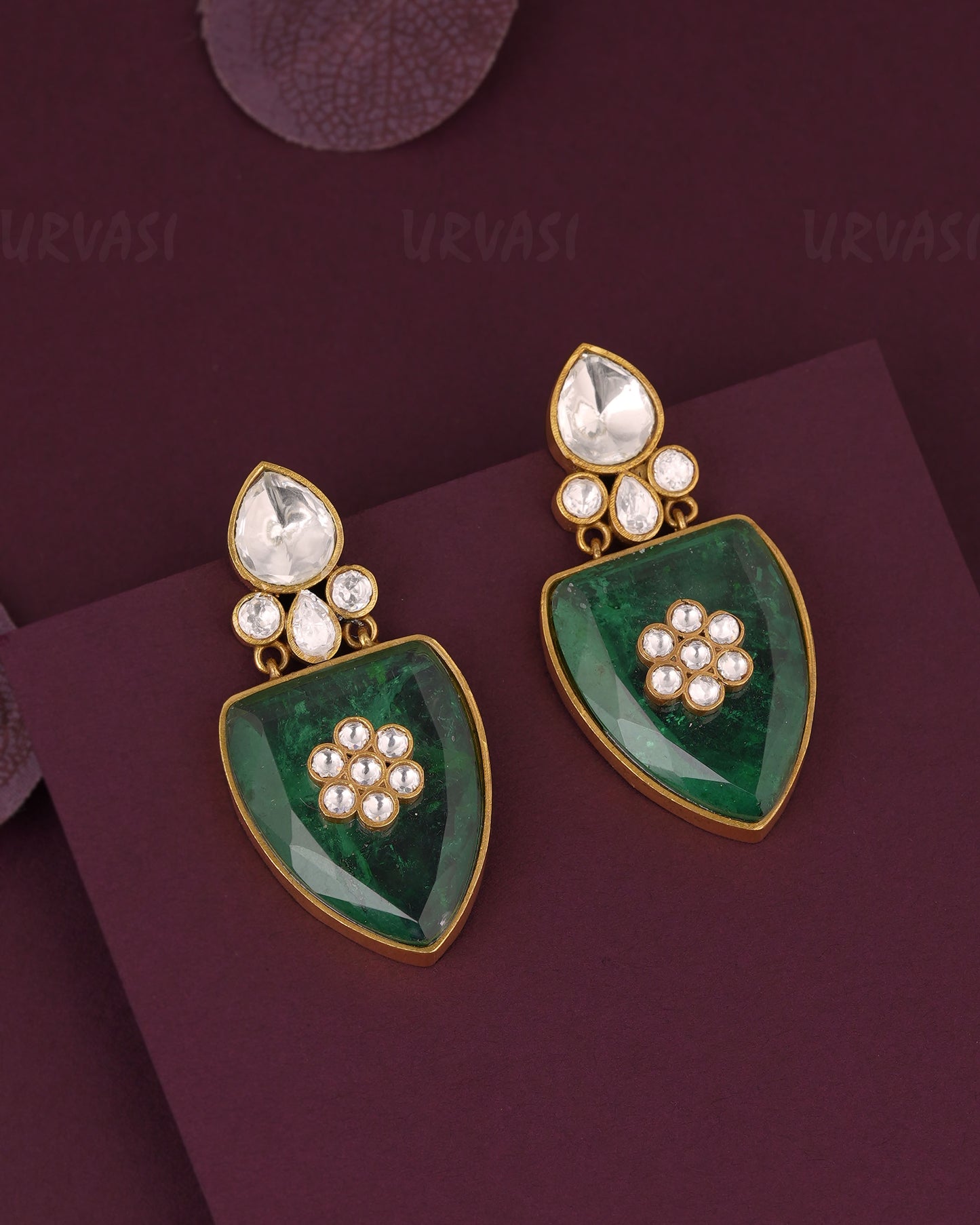 Gold-Floral Kundan Polki Drop Earring ER 1181