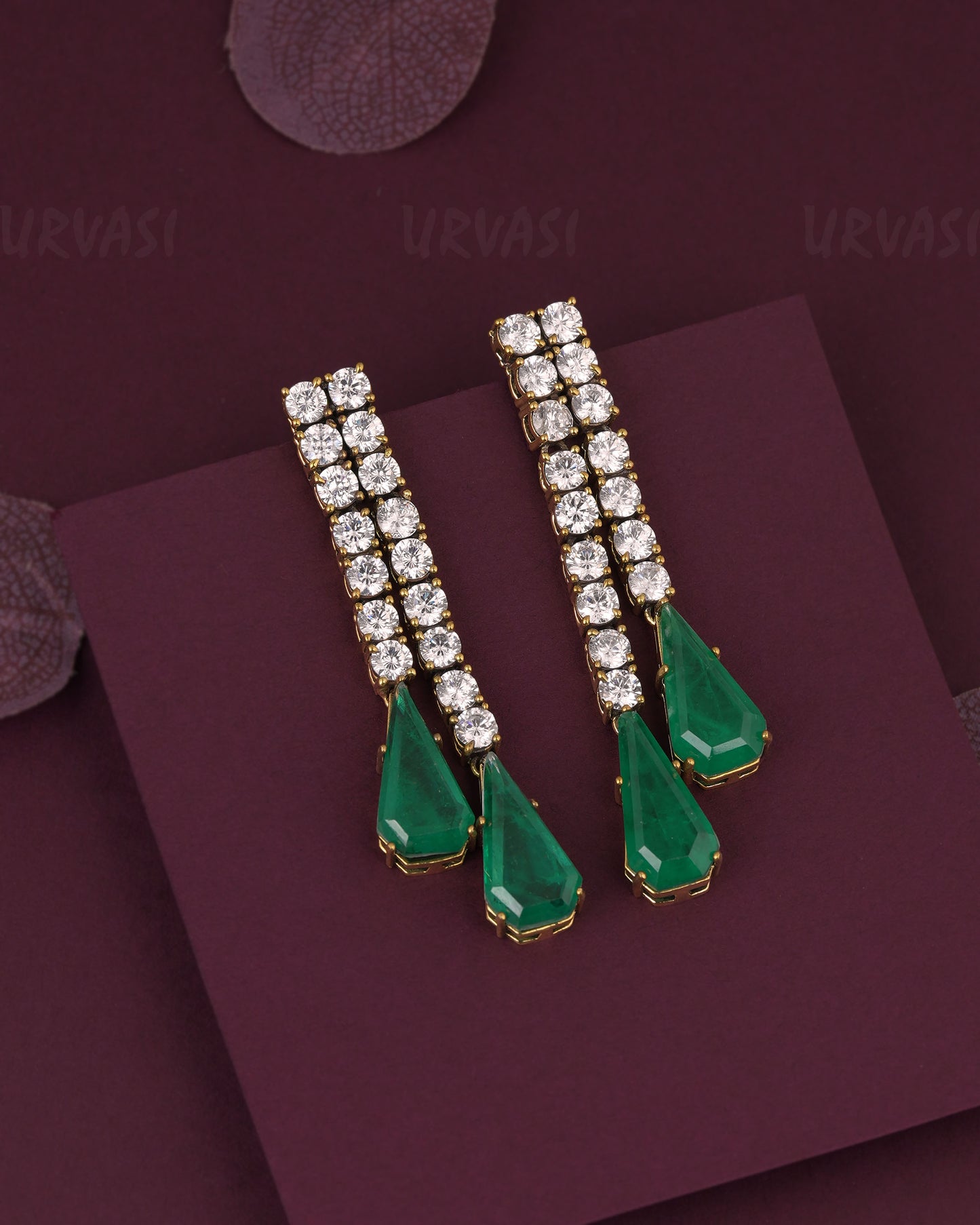 Gold-Emerald Dangle Drop Earring ER 1185