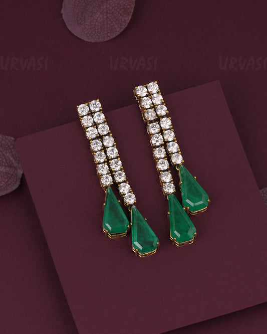 Gold-Emerald Dangle Drop Earring ER 1185