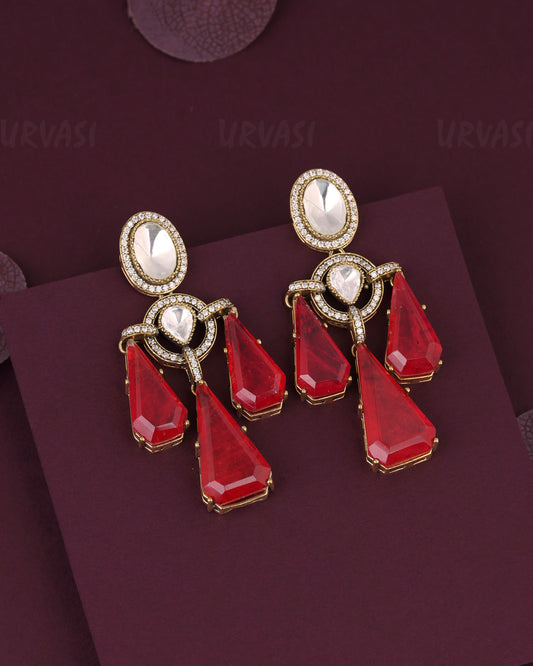 Gold-Toned  Red Crystal  Chandelier Earring ER 1241