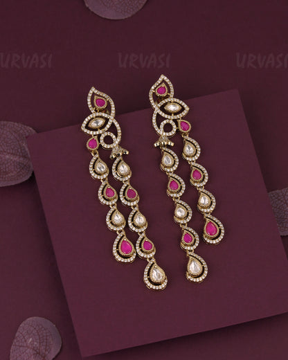 Gold- Kundan Polki Long Drop  AD Earring ER 1162