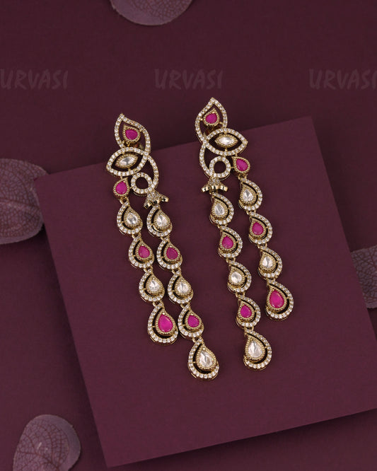 Gold- Kundan Polki Long Drop  AD Earring ER 1162