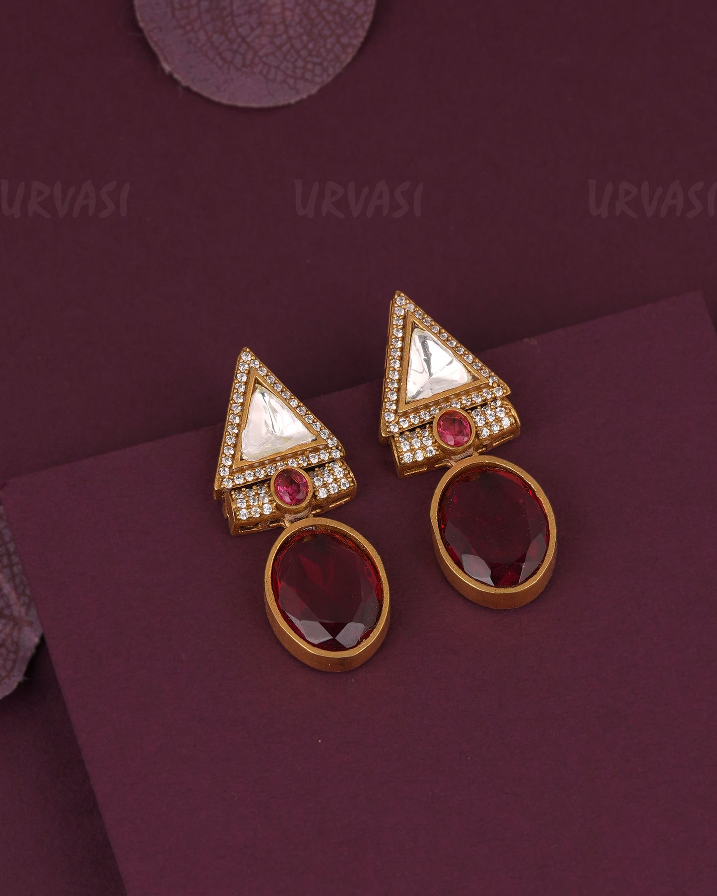 Gold-Toned kundan-Polki Geometric drop Earring ER  1236