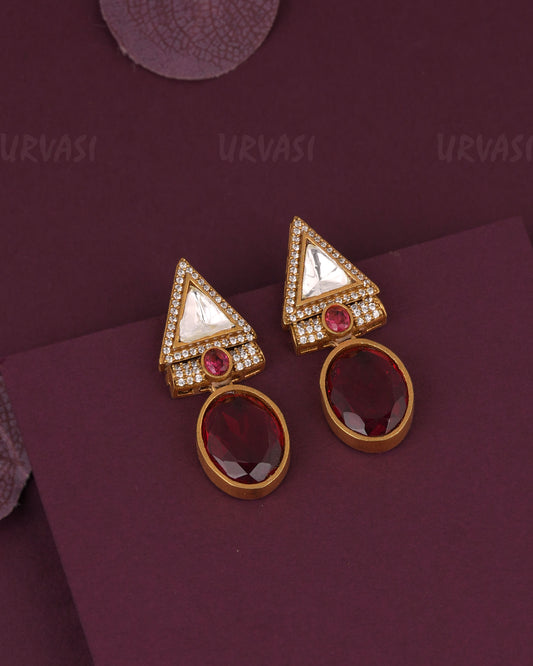 Gold-Toned kundan-Polki Geometric drop Earring ER  1236