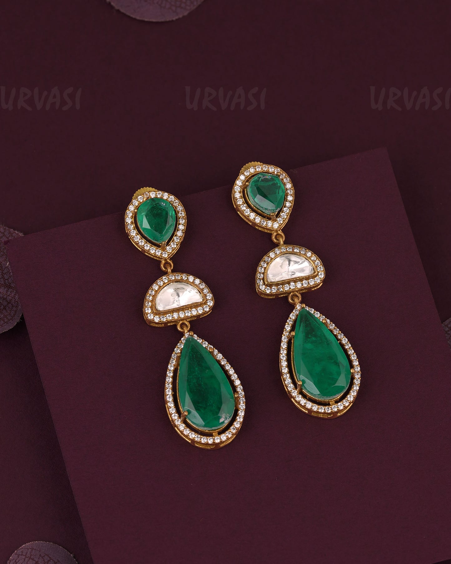 Gold-Emerald stone Drop Earring ER 1187