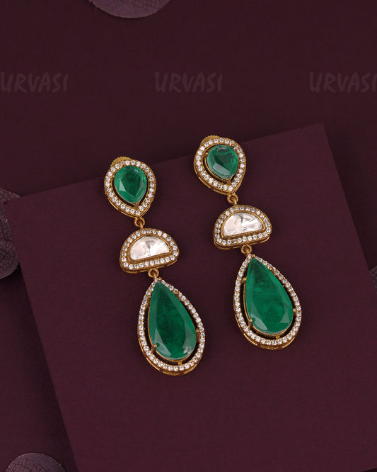 Gold-Emerald stone Drop Earring ER 1187