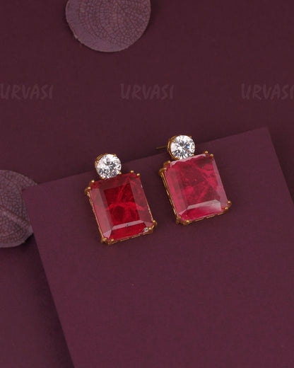 Gold-Emerald-Cut Stone Designed  Earring ER 1176