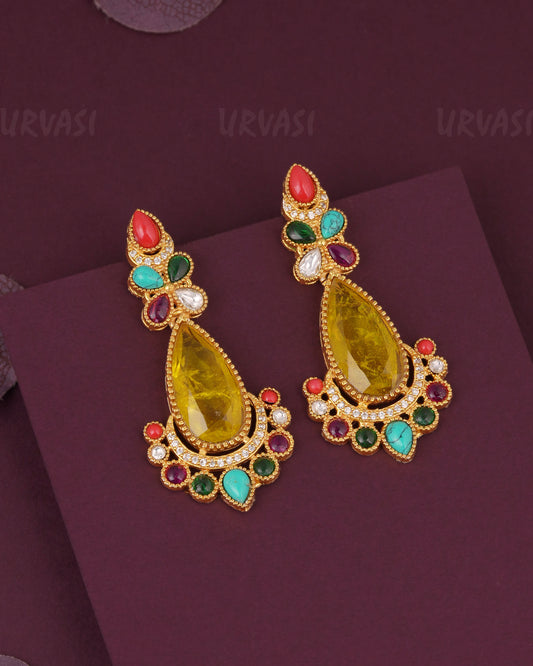 Gold-Multi Stone Earring ER 1186
