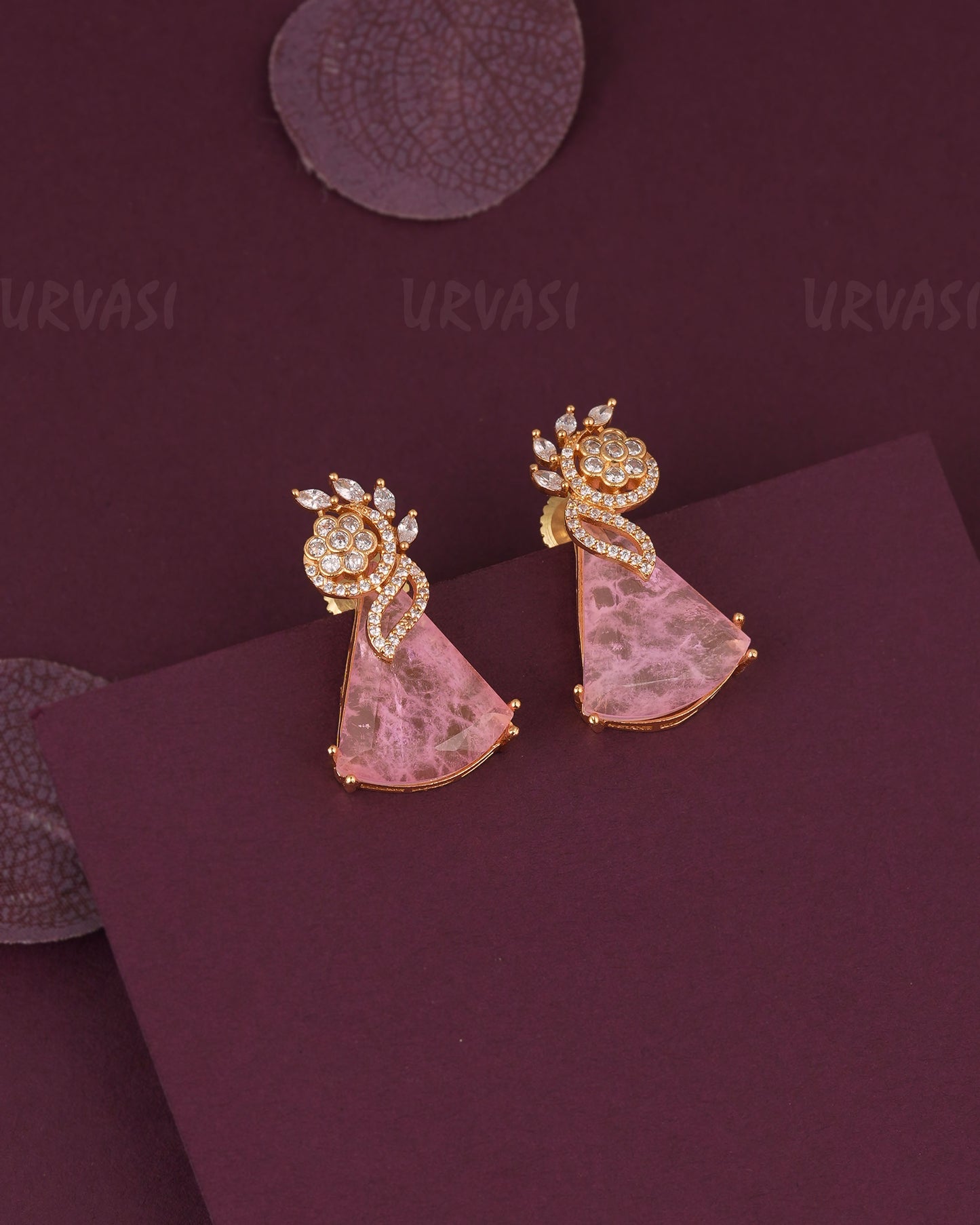 Gold-Pink  Doublet Stone Drop Earring ER 1180