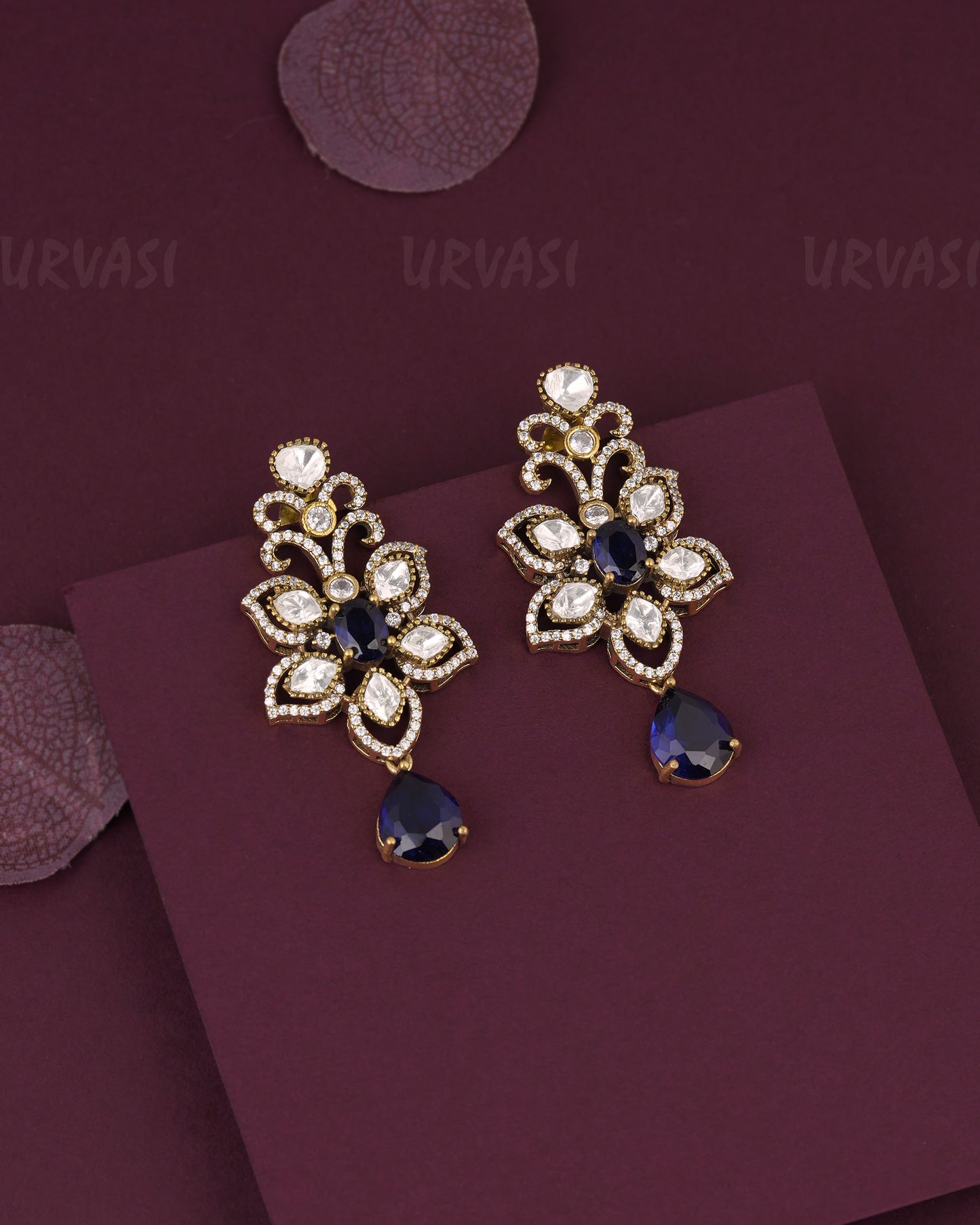 Gold-Floral Stone Drop Earring ER 1183