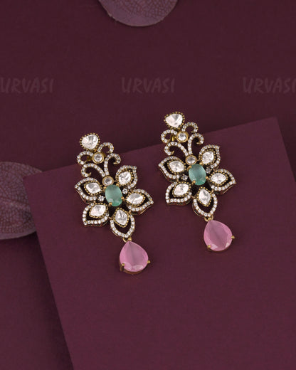 Gold-Floral Stone Drop Earring ER 1183