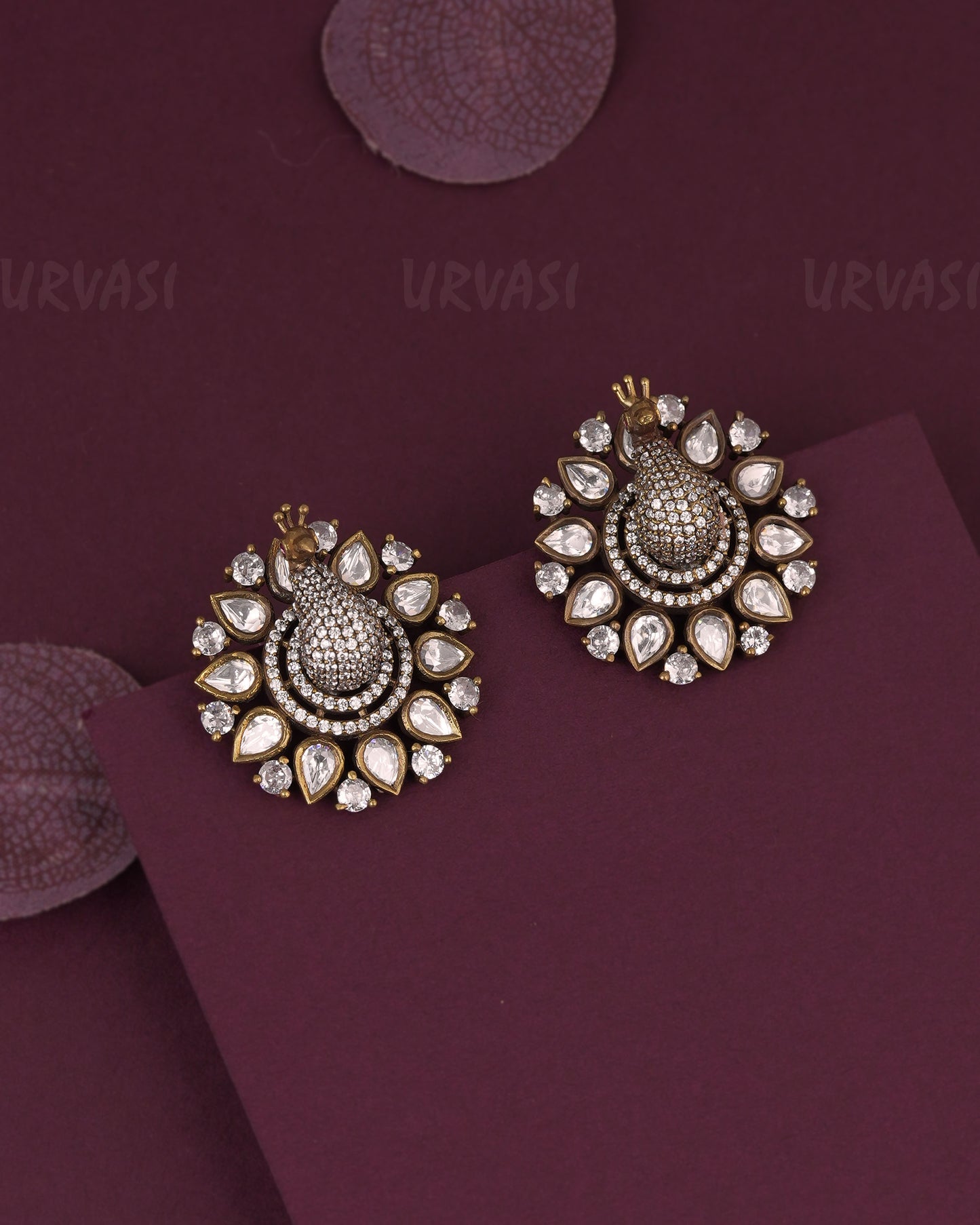 Mehendi White Stone Peacock Stud Earring  ER  1227