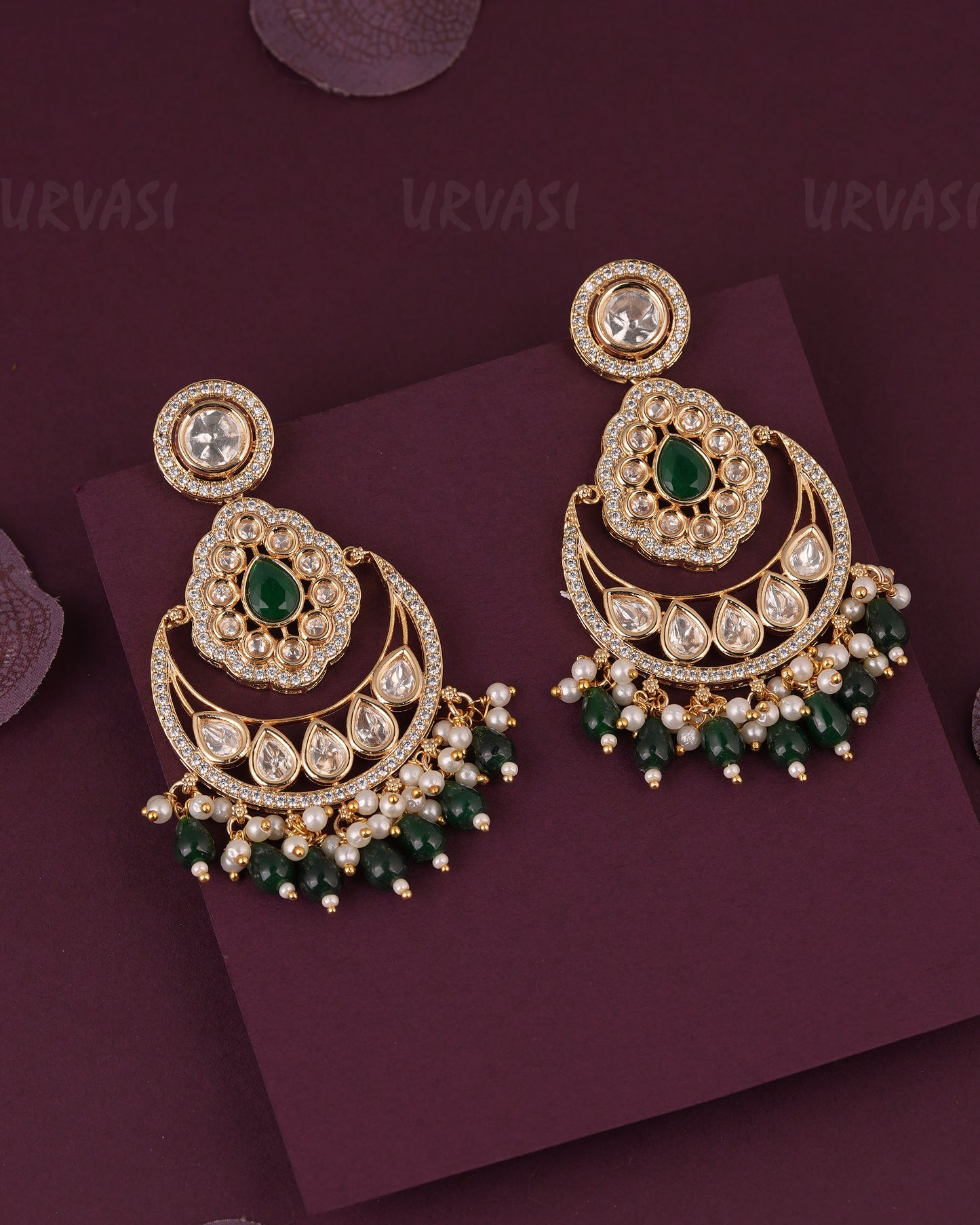 Gold-Toned Chandbali Designed Bead Hanging  Earrings  ER 1159