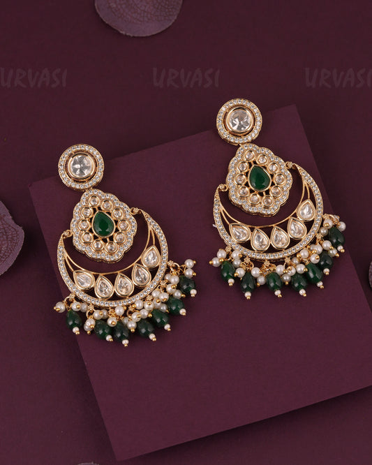 Gold-Toned Chandbali Designed Bead Hanging  Earrings  ER 1159