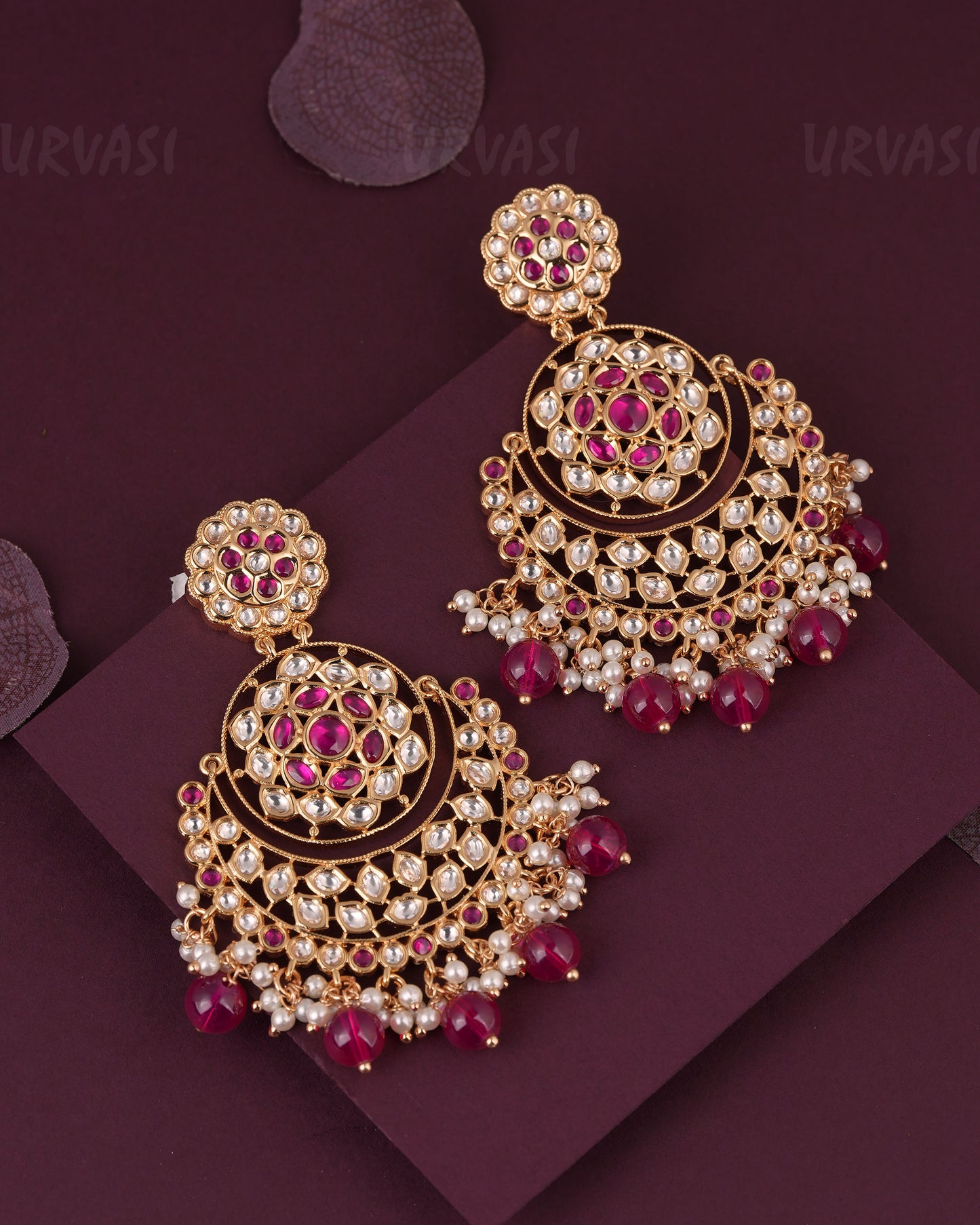 Gold-Floral Chandbali Designed Bead Hanging Earrings ER 1158