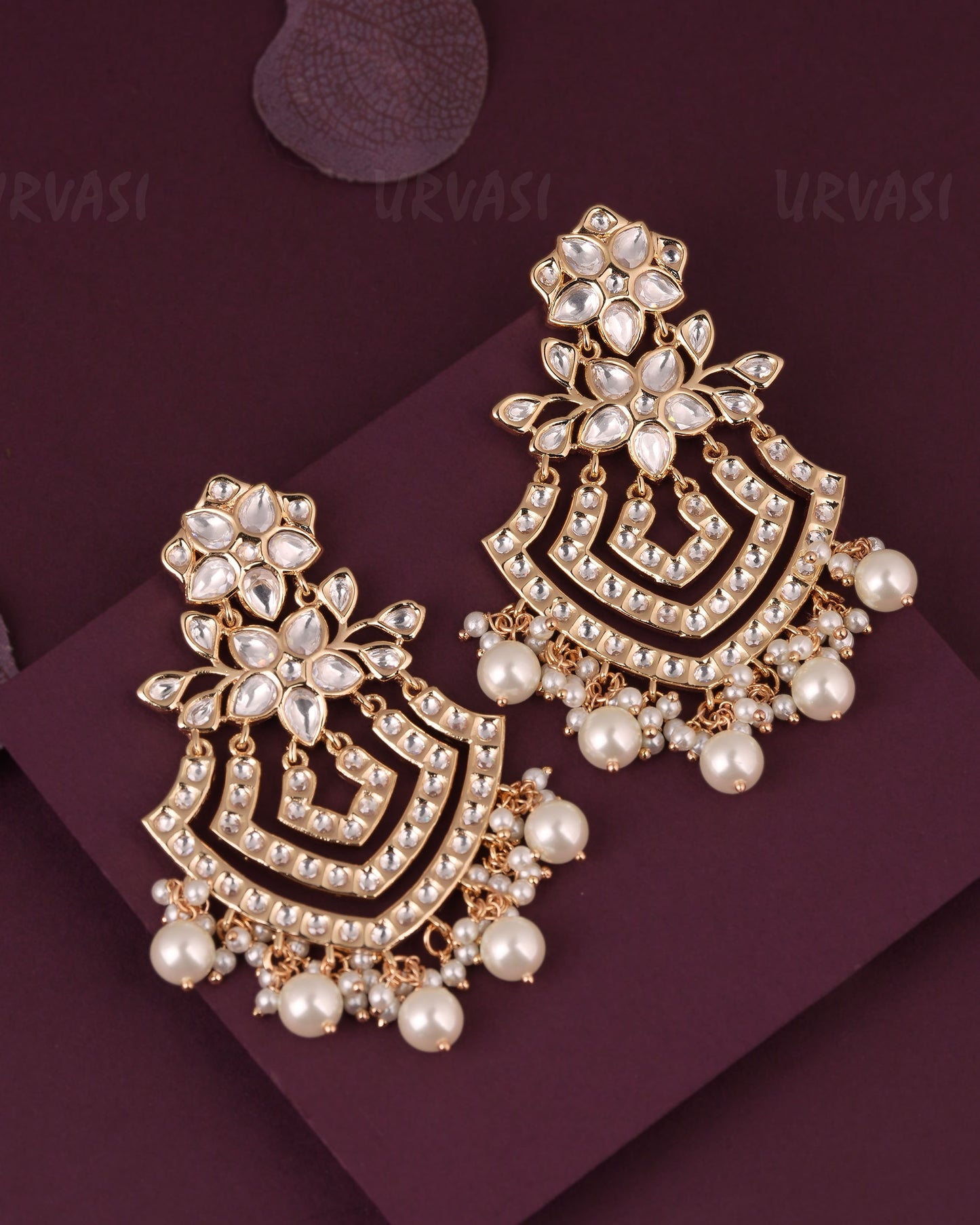 Gold-Floral Chandbali Designed Bead Hanging AD Earring ER 1154
