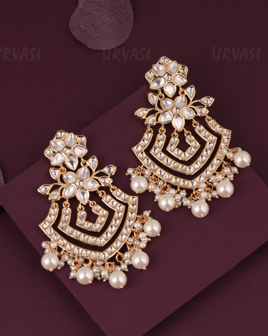 Gold-Floral Chandbali Designed Bead Hanging AD Earring ER 1154