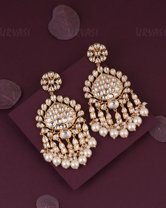 Gold-Toned Chandbali Designed Bead Hanging Earring ER 1157
