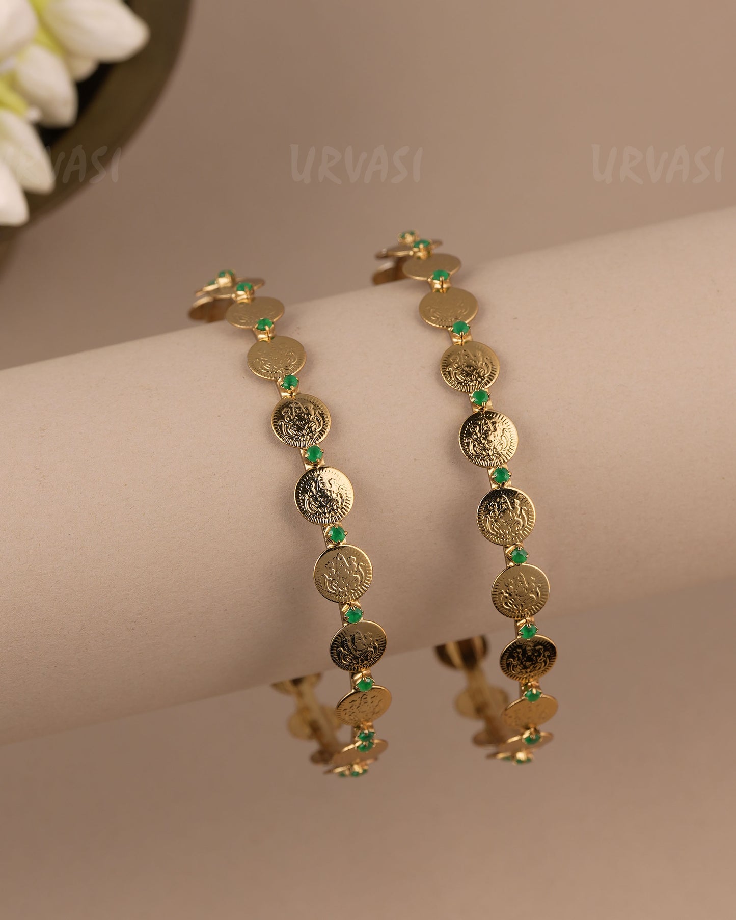 Mehendi-Polish Traditional Lakshmi Kaasu Bangles (Set Of Two) BA 483