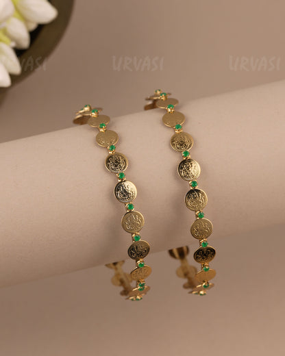 Mehendi-Polish Traditional Lakshmi Kaasu Bangles (Set Of Two) BA 483