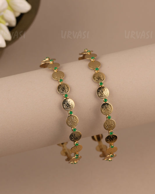 Mehendi-Polish Traditional Lakshmi Kaasu Bangles (Set Of Two) BA 483