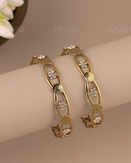 Mehendi-PolishTraditional Floral Lakshmi Kaasu Bangles (Set Of Two) BA 477
