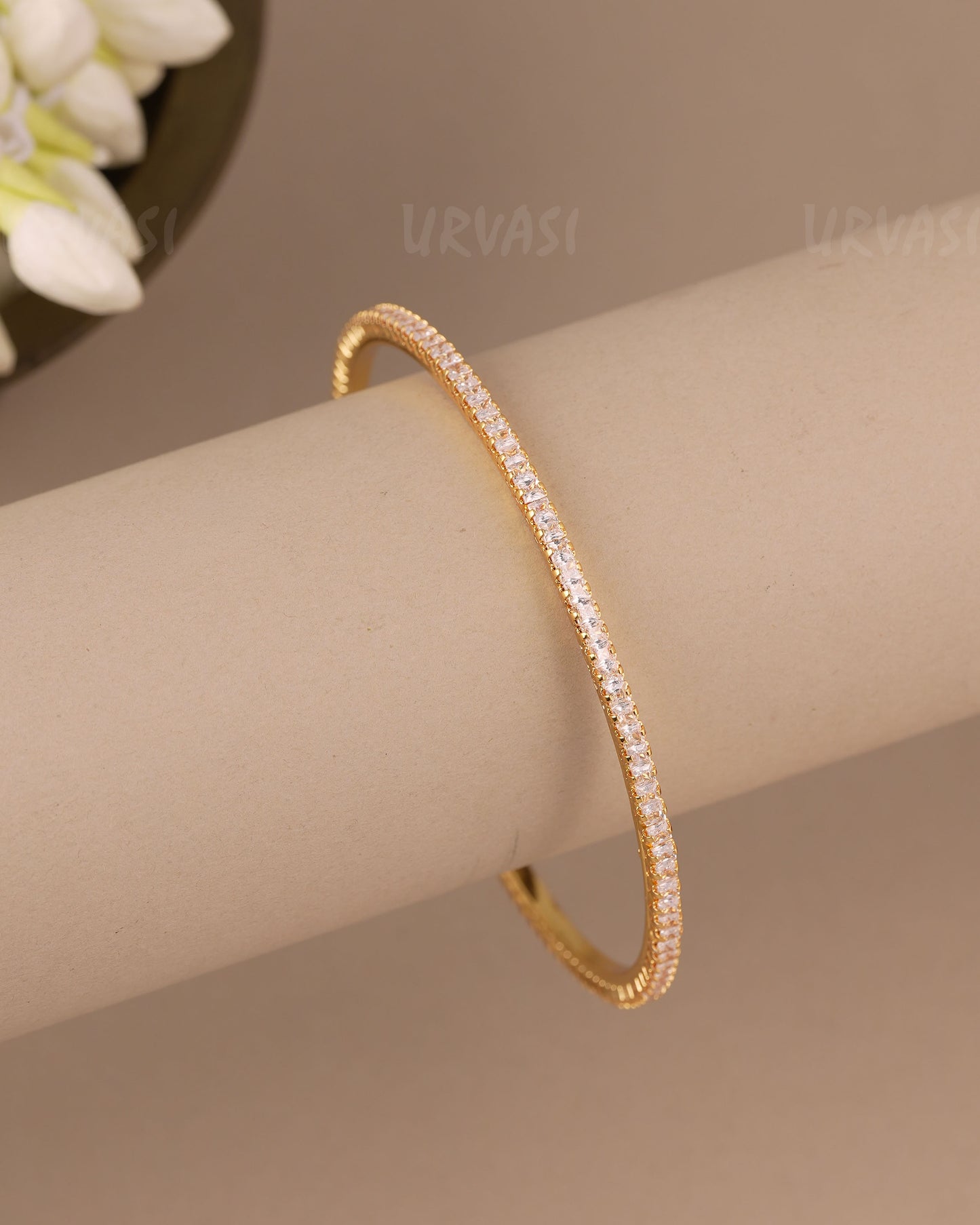 Gold-Toned White Stone Studded  Bangles BA 495