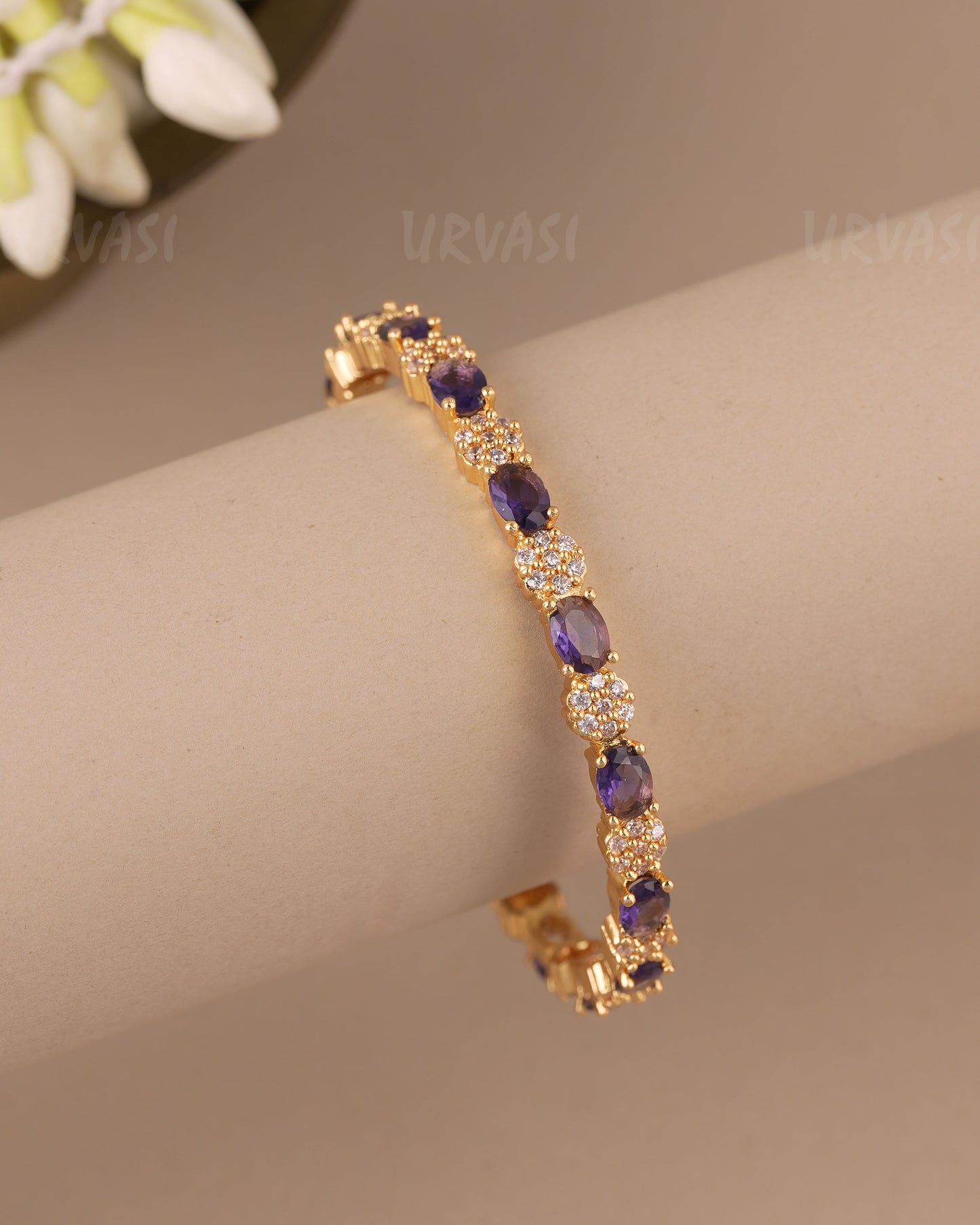 Gold-Toned Floral  Stone Bangles BA 470