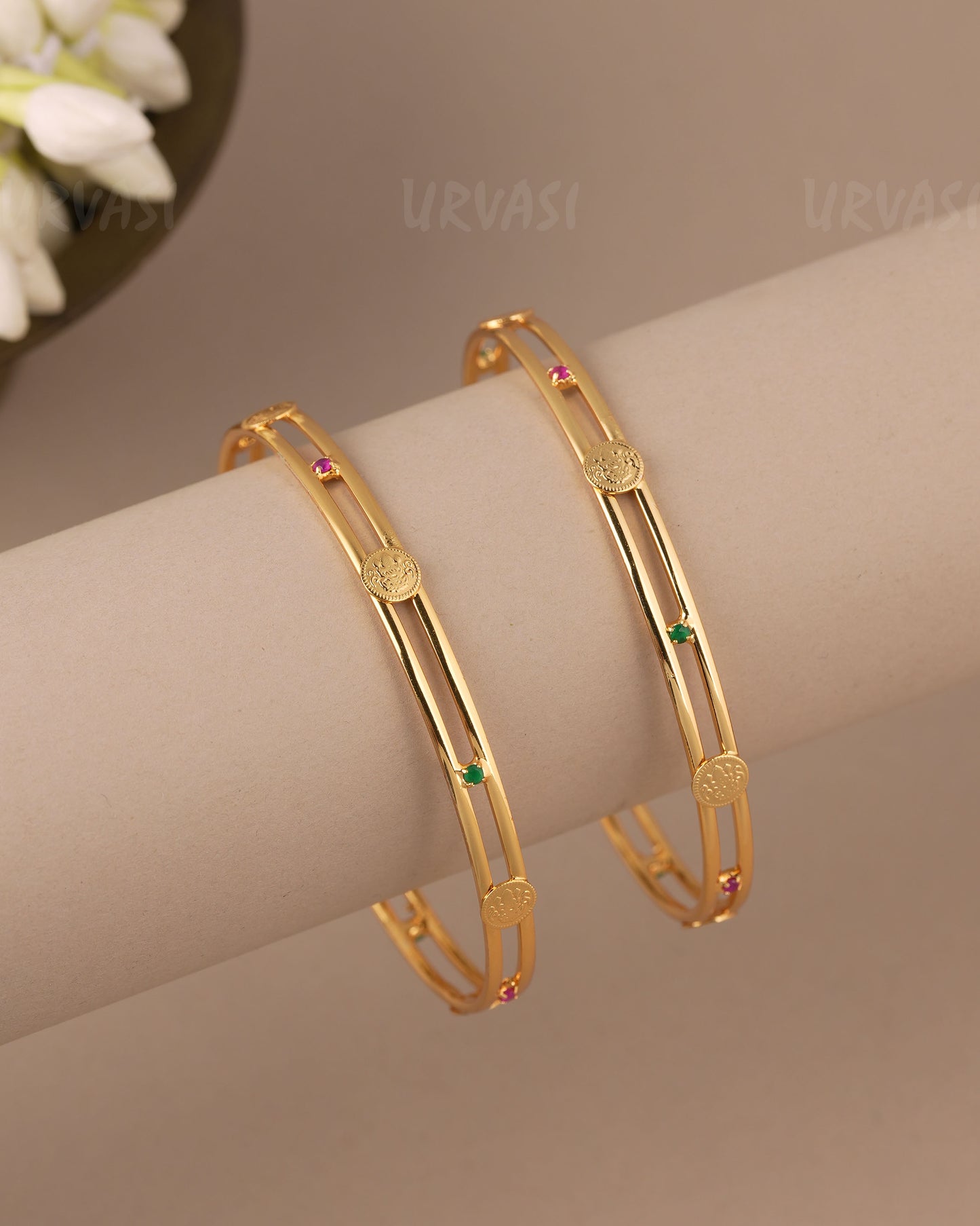 Gold-PolishTraditional Kaasu Lakshmi Bangles (Set Of Two) BA 498