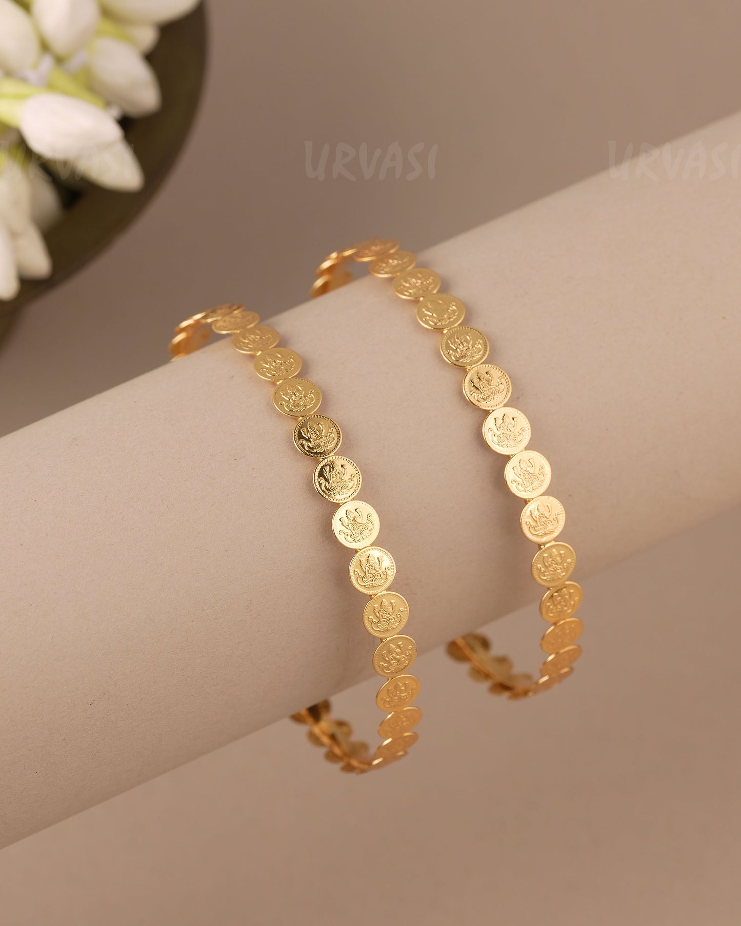 Gold-Polish Traditional Kaasu Lakshmi Bangles (Set Of Two) BA 497