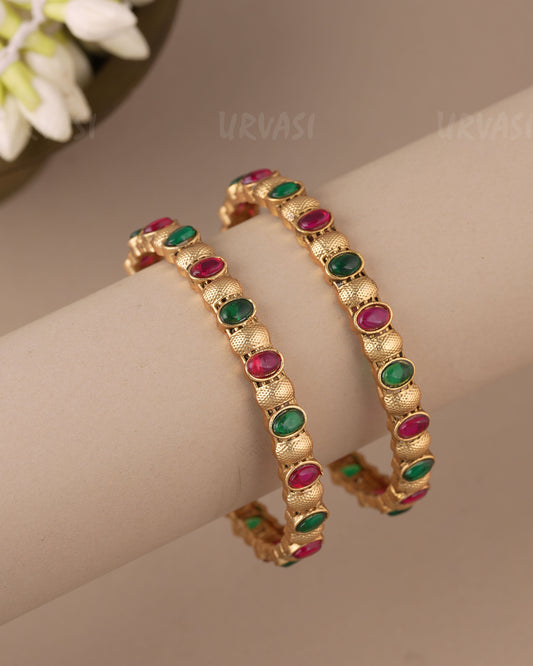 Gold-Toned  Ruby Emerald Stone  Bangles BA (Set Of Two) 503