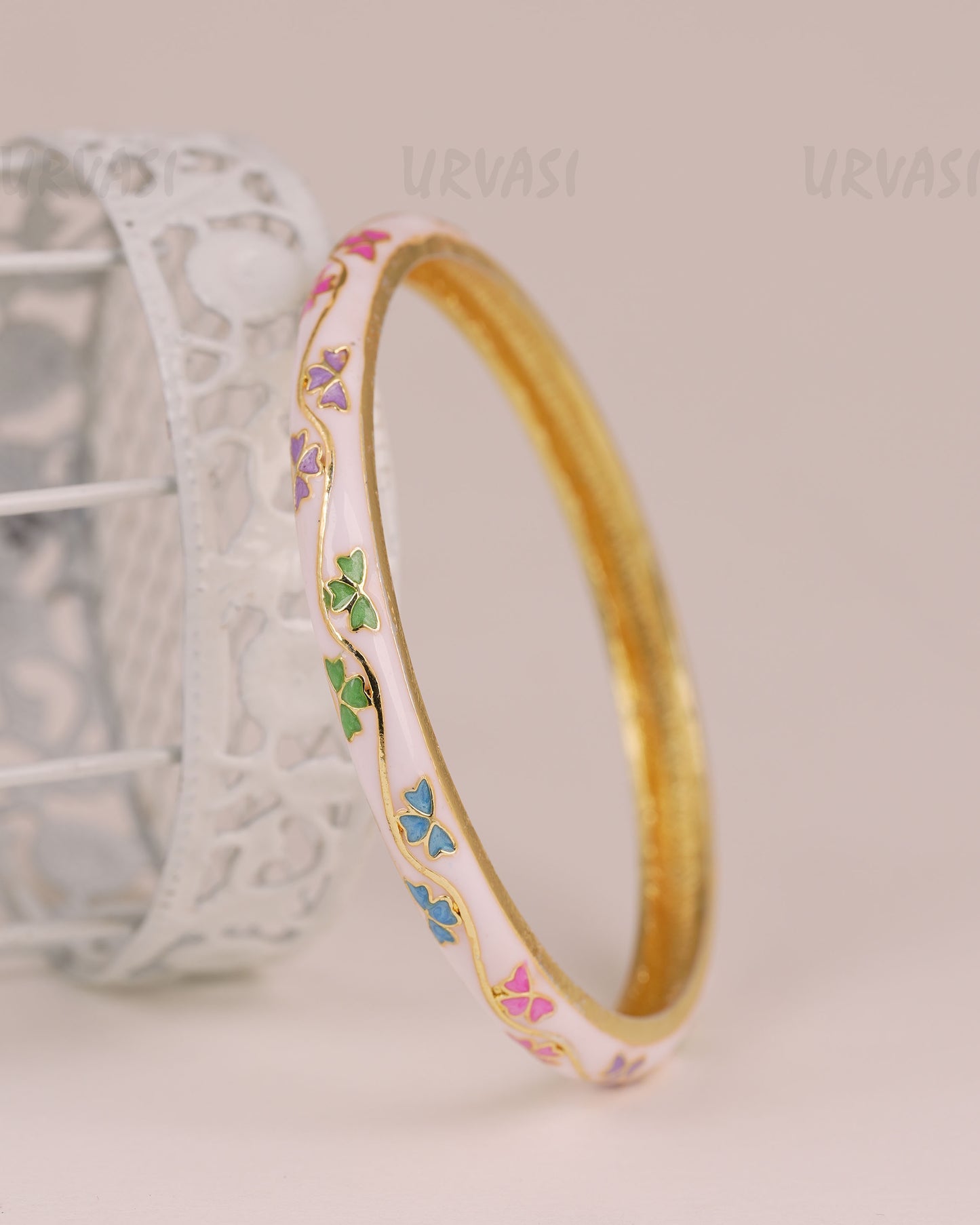 Gold- Floral Enamel Meenakari  Bangles BA 505