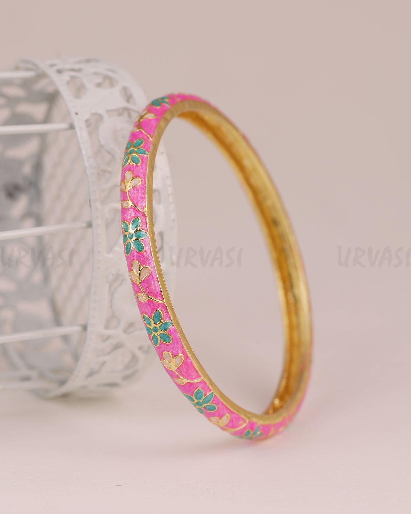 Gold- Floral Enamel Meenakari  Bangles BA 509