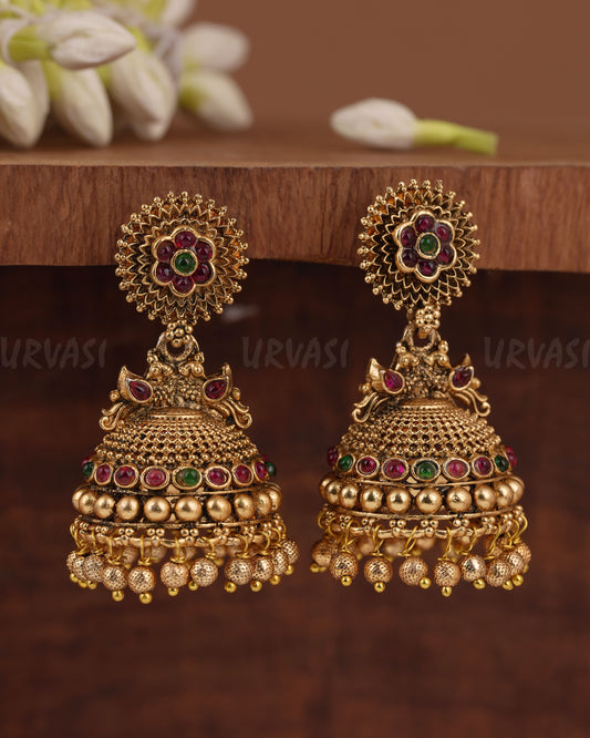 Gold-Toned Floral  Traditional  Peacock  Jhumka Earring ER 1211