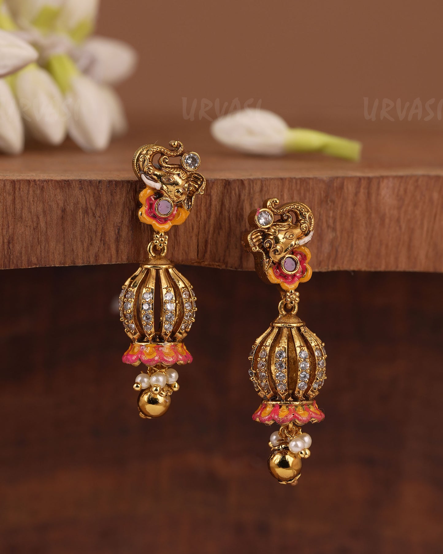 Gold-Toned Floral  Elephant  Motif Earring ER  1221