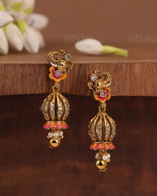 Gold-Toned Floral  Elephant  Motif Earring ER  1221