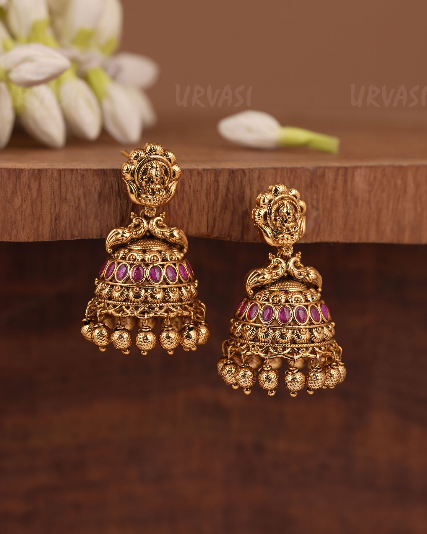 Gold-Toned Traditional  Lakshmi Peacock Earring ER 1212