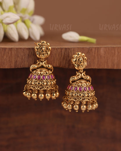 Gold-Toned Traditional  Lakshmi Peacock Earring ER 1212